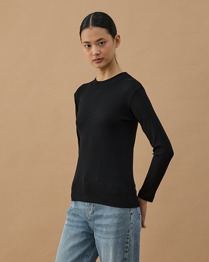 Fitilli Penye Kaşkorse Uzun Kollu Body Siyah - Aybikestil (1)