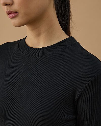 Fitilli Penye Kaşkorse Uzun Kollu Body Siyah - Aybikestil (1)