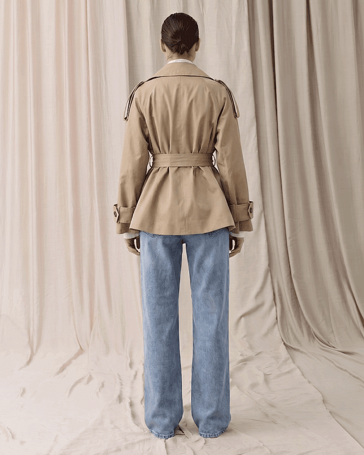 Gabardin Kalkık Yüksek Yaka Kısa Trençkot Camel - Aybikestil (1)