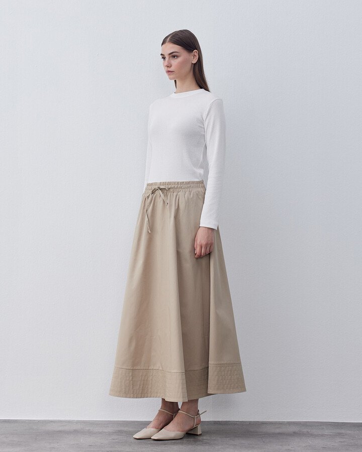 Gabardin Nervür Detaylı Cepli Font Etek Bej - Aybikestil (1)