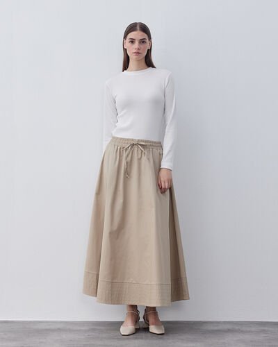 Gabardin Nervür Detaylı Cepli Font Etek Bej - Aybikestil (1)