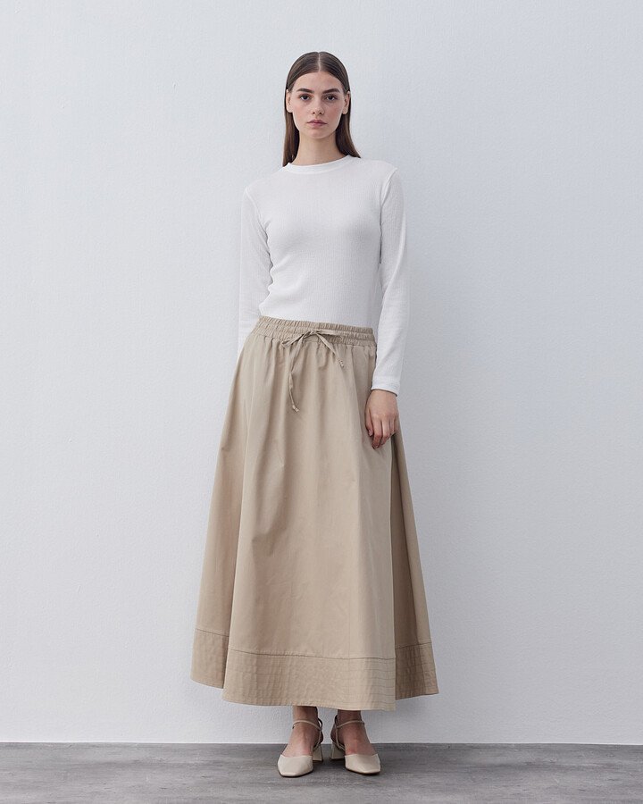 Gabardin Nervür Detaylı Cepli Font Etek Bej - Aybikestil (1)