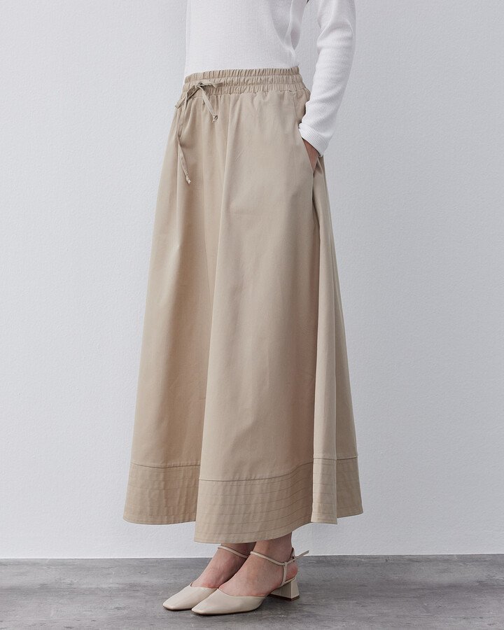 Gabardin Nervür Detaylı Cepli Font Etek Bej - Aybikestil