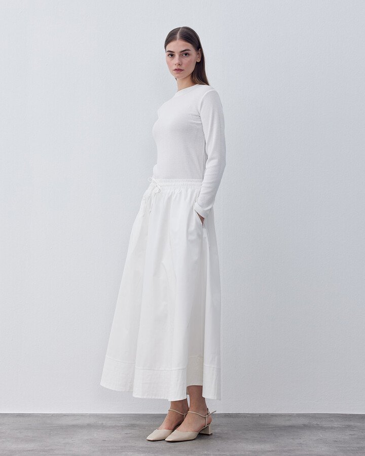 Gabardin Nervür Detaylı Cepli Font Etek Ekru - Aybikestil (1)