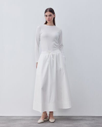 Gabardin Nervür Detaylı Cepli Font Etek Ekru - Aybikestil (1)