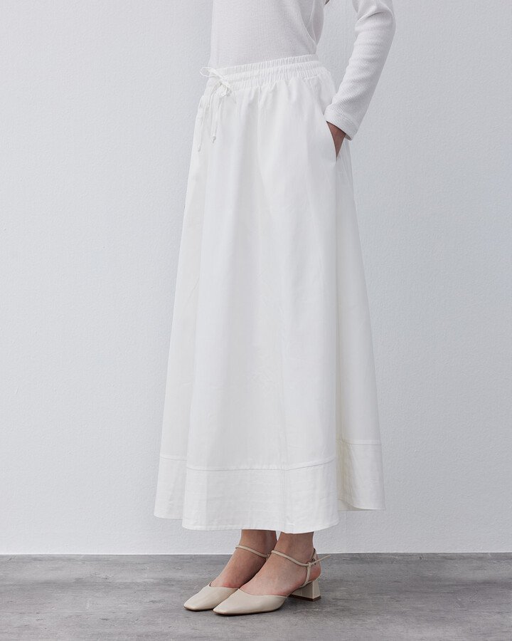 Gabardin Nervür Detaylı Cepli Font Etek Ekru - Aybikestil