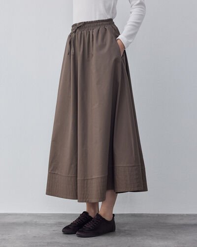 Gabardin Nervür Detaylı Cepli Font Etek Haki 