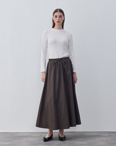 Gabardin Nervür Detaylı Cepli Font Etek Kahve - Aybikestil (1)