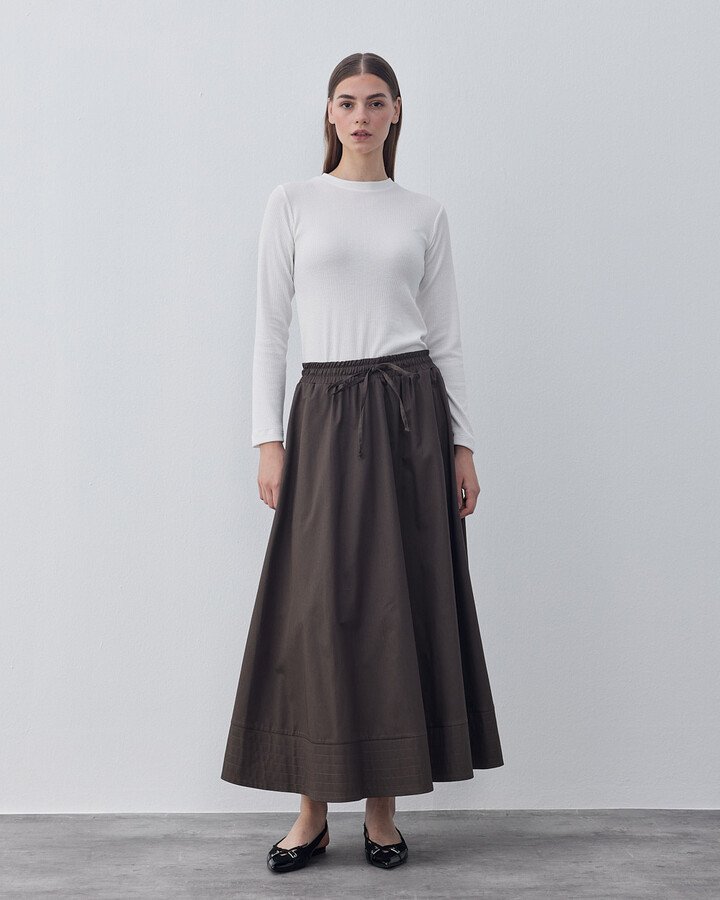 Gabardin Nervür Detaylı Cepli Font Etek Kahve - Aybikestil (1)