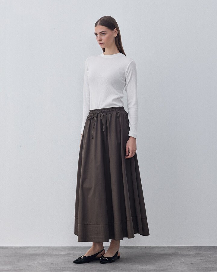 Gabardin Nervür Detaylı Cepli Font Etek Kahve - Aybikestil (1)