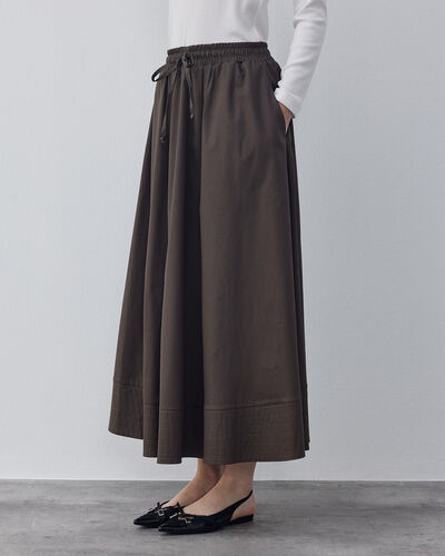 Gabardin Nervür Detaylı Cepli Font Etek Kahve 