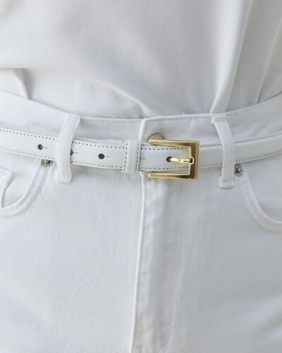 Gerçek Deri İnce Kemer Beyaz 