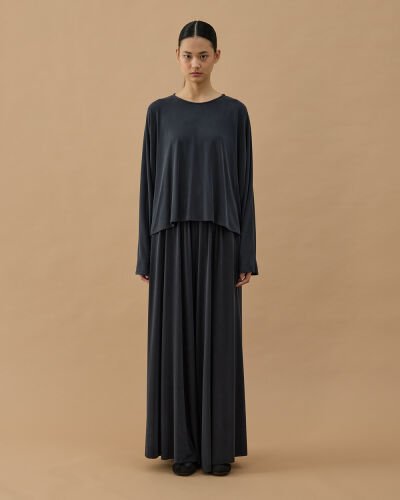 İnce Modal Soft Touch Arkası Uzun Bluz Antrasit - Aybikestil (1)