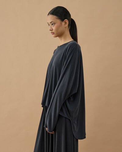 İnce Modal Soft Touch Pelerin Bluz Antrasit 