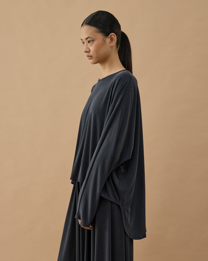 İnce Modal Soft Touch Arkası Uzun Bluz Antrasit