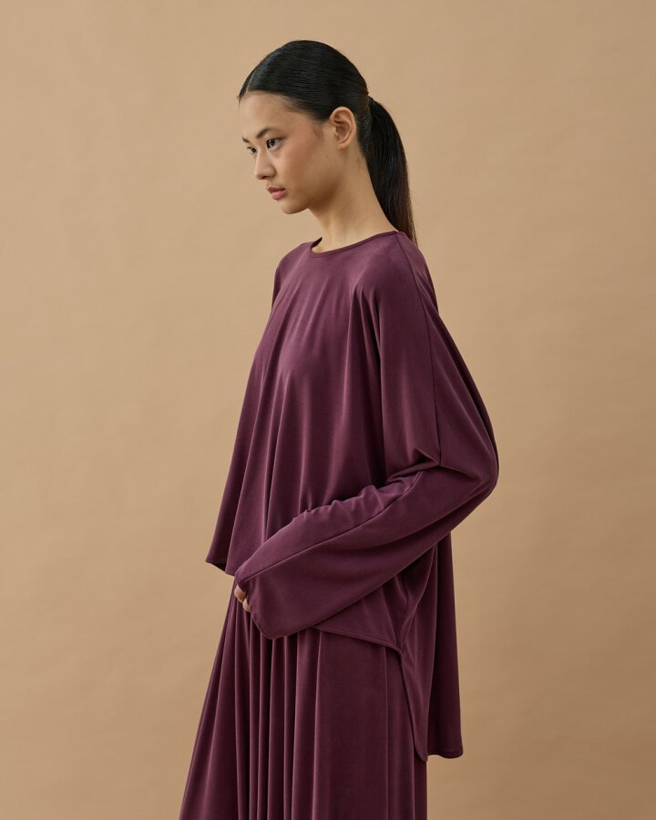 İnce Modal Soft Touch Arkası Uzun Bluz Mürdüm