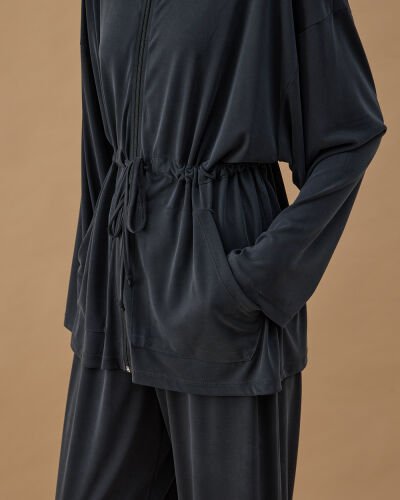 İnce Modal Soft Touch Tünelli Fermuarlı Hırka Antrasit - Aybikestil (1)