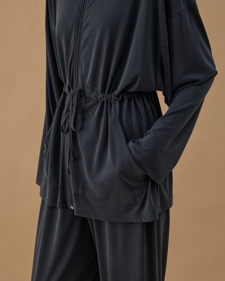 İnce Modal Soft Touch Tünelli Fermuarlı Hırka Antrasit - Aybikestil (1)