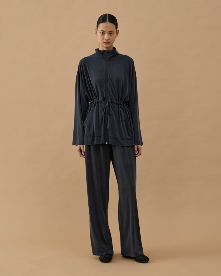 İnce Modal Soft Touch Tünelli Fermuarlı Hırka Antrasit - Aybikestil (1)