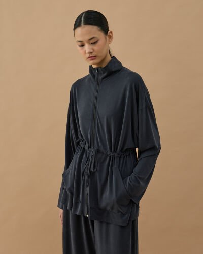 İnce Modal Soft Touch Tünelli Fermuarlı Hırka Antrasit 