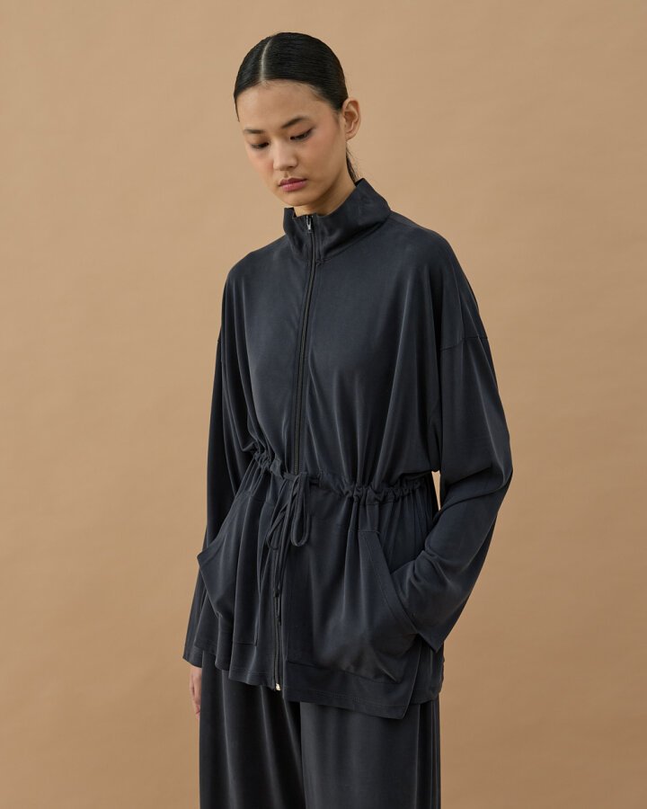 İnce Modal Soft Touch Tünelli Fermuarlı Hırka Antrasit - Aybikestil