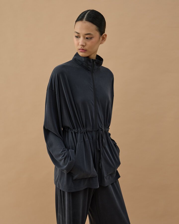 İnce Modal Soft Touch Tünelli Fermuarlı Hırka Antrasit - Aybikestil (1)