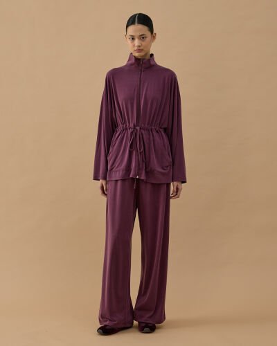 İnce Modal Soft Touch Tünelli Fermuarlı Hırka Mürdüm - Aybikestil (1)