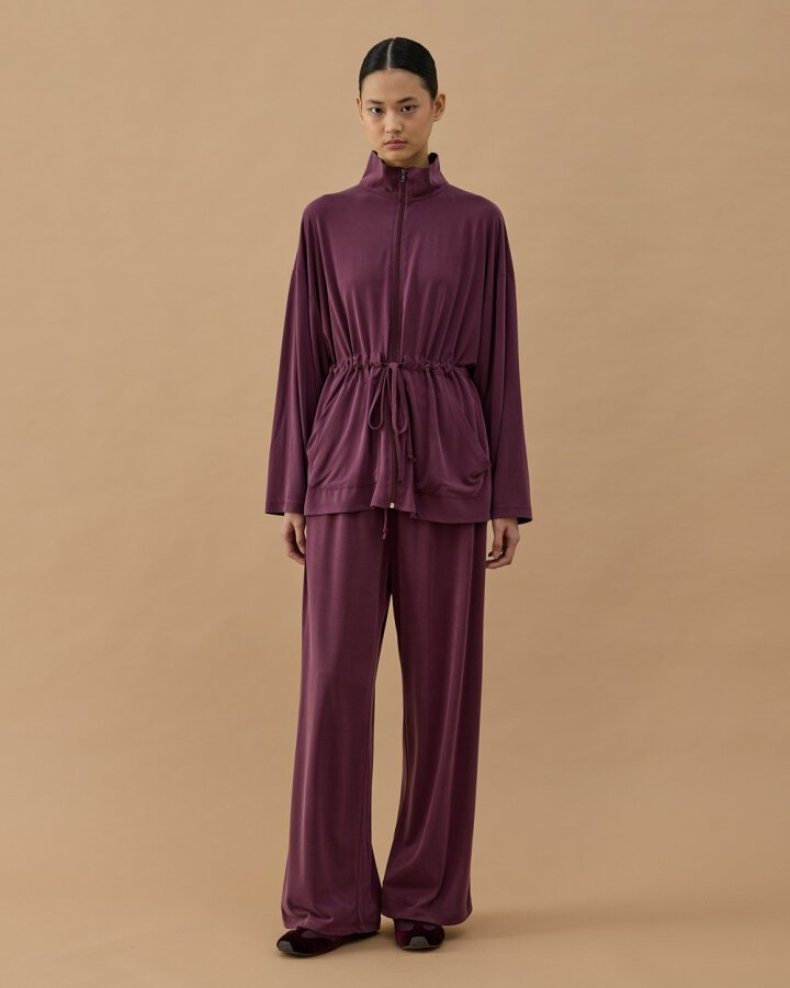 İnce Modal Soft Touch Tünelli Fermuarlı Hırka Mürdüm - Aybikestil (1)