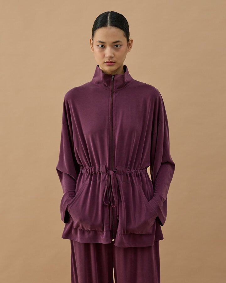 İnce Modal Soft Touch Tünelli Fermuarlı Hırka Mürdüm - Aybikestil (1)