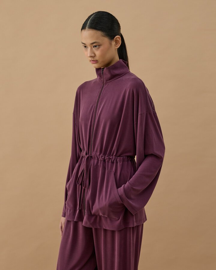 İnce Modal Soft Touch Tünelli Fermuarlı Hırka Mürdüm - Aybikestil