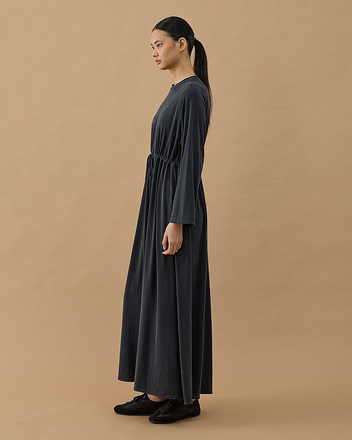 İnce Modal Soft Touch Beli Büzgülü Elbise Antrasit - Aybikestil (1)