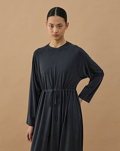 İnce Modal Soft Touch Beli Büzgülü Elbise Antrasit - Aybikestil (1)