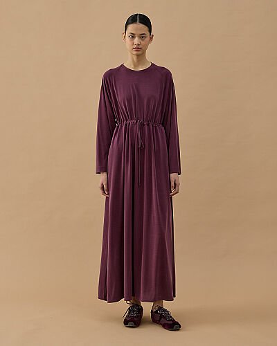 İnce Modal Soft Touch Beli Büzgülü Elbise Mürdüm 