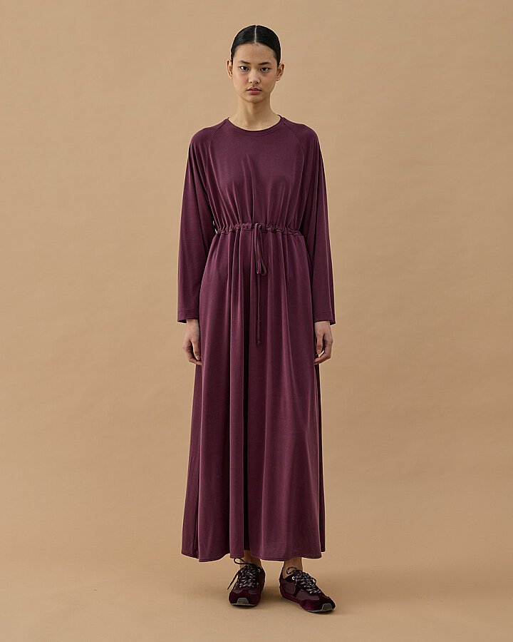 İnce Modal Soft Touch Beli Büzgülü Elbise Mürdüm - Aybikestil