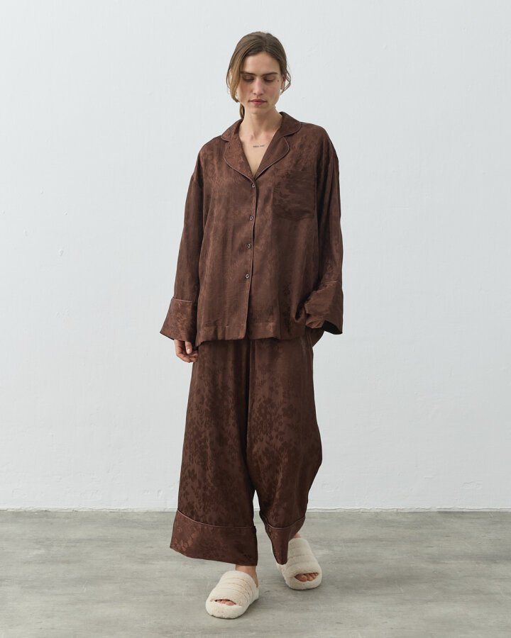 Jakarlı Gömlekli Biyeli Pijama Takımı Kahve - Aybikestil (1)