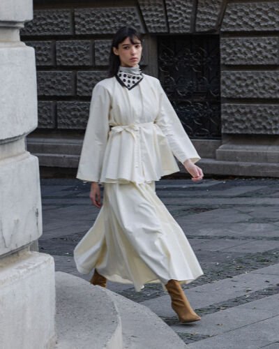 Kalın Pileli Etek Ekru 