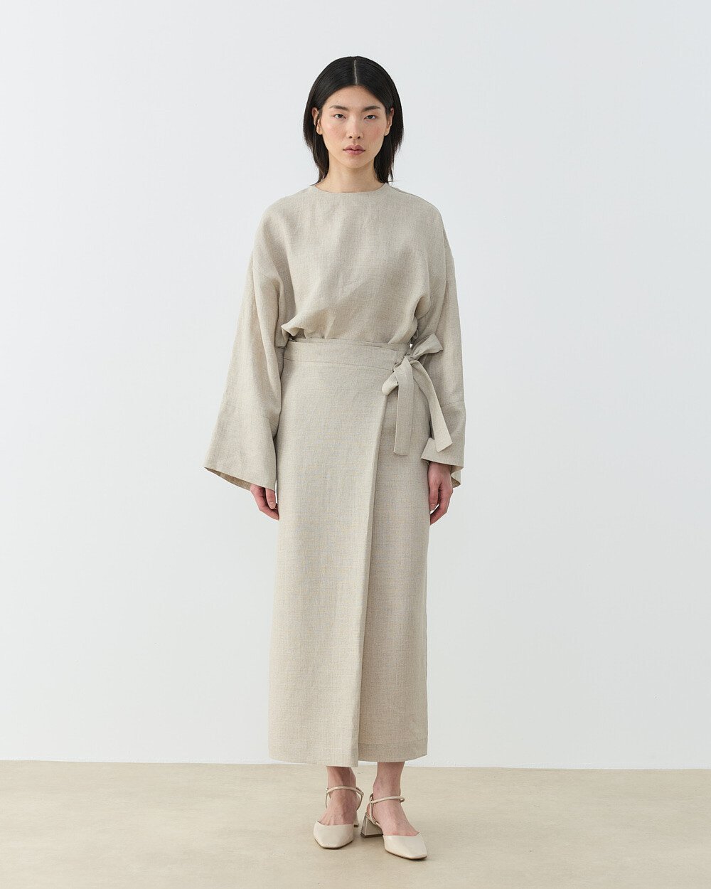 Keten Bağlamalı Kalem Etek Natural - Aybikestil