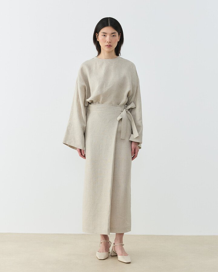 Keten Bağlamalı Kalem Etek Natural