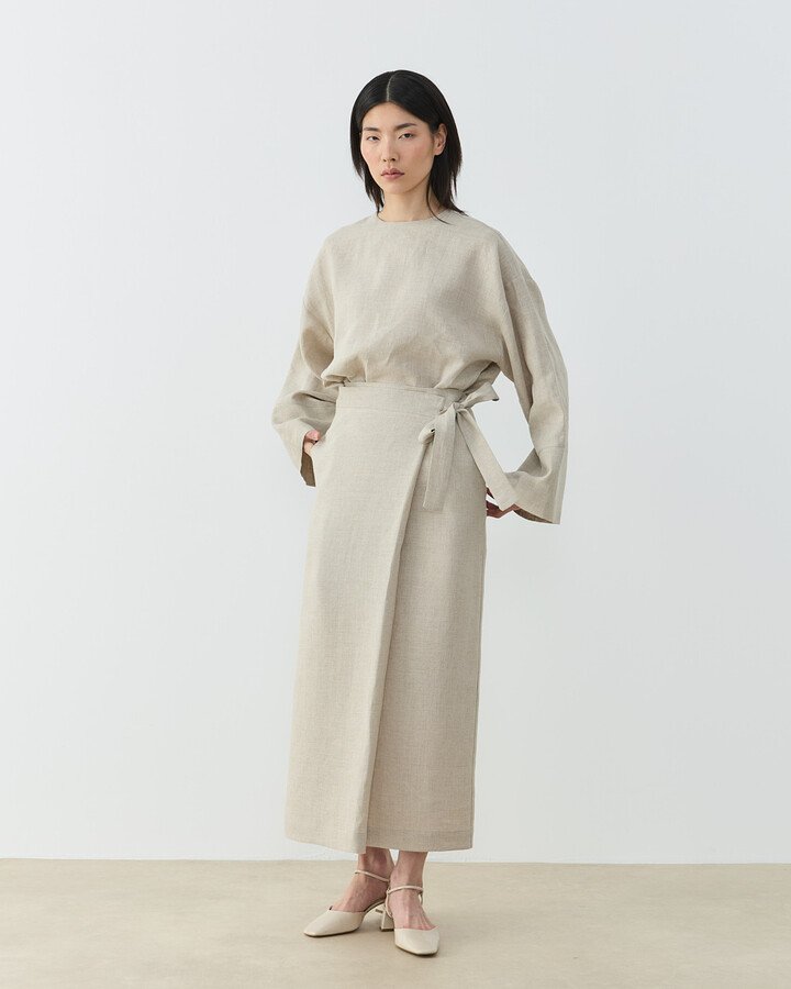 Keten Bağlamalı Kalem Etek Natural - Aybikestil (1)