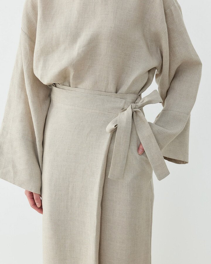 Keten Bağlamalı Kalem Etek Natural - Aybikestil (1)