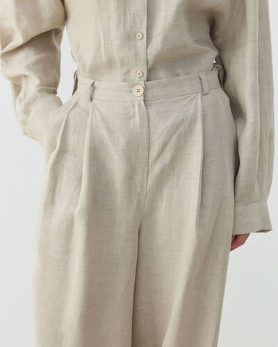 Keten Çift Pileli Barrel Fit Pantolon Natural - Aybikestil (1)