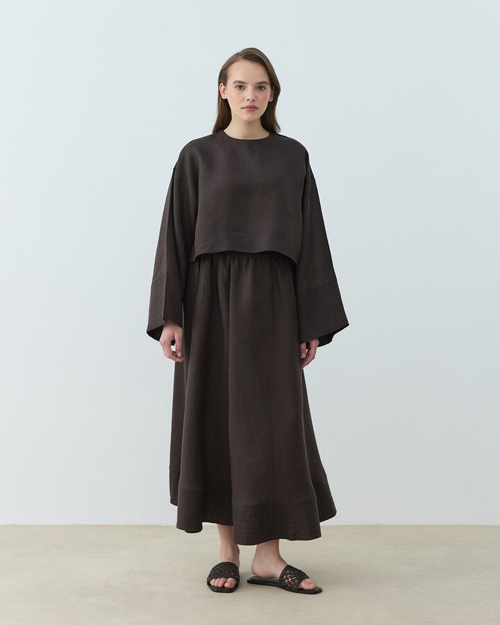 Keten Crop Bluz Acı Kahve - Aybikestil (1)