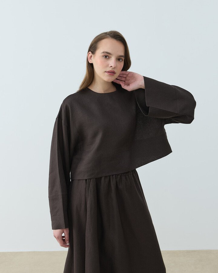 Keten Crop Bluz Acı Kahve - Aybikestil (1)