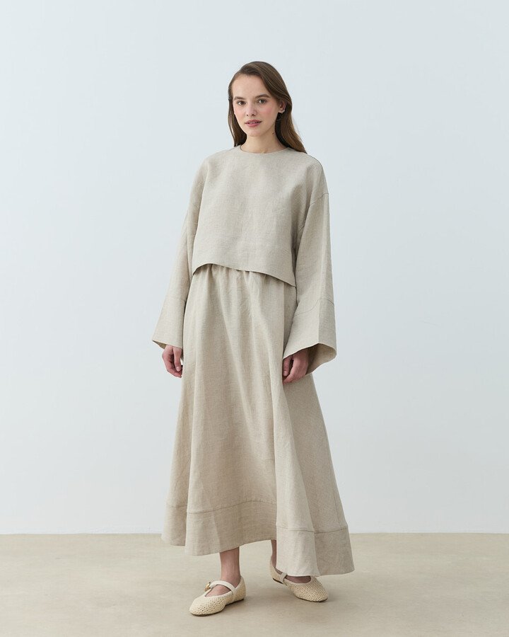 Keten Crop Bluz Natural - Aybikestil (1)