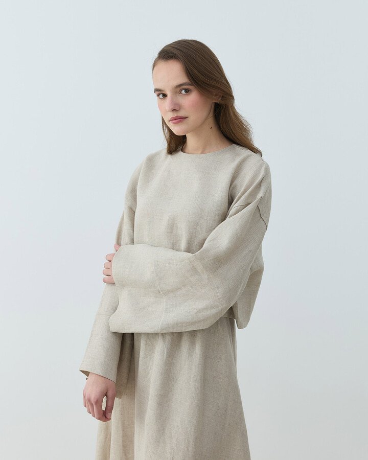 Keten Crop Bluz Natural - Aybikestil (1)