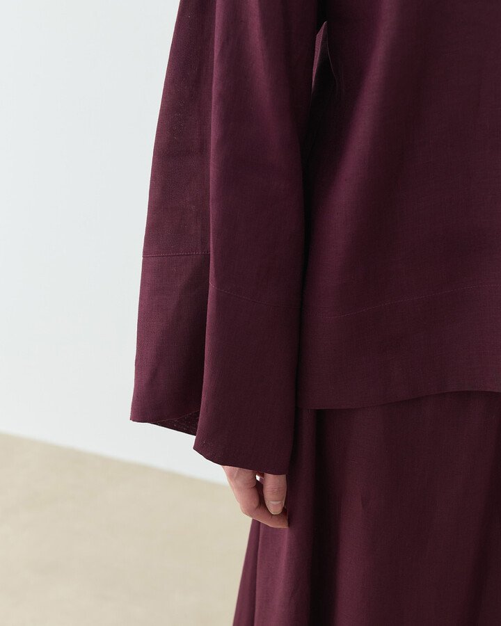 Keten Kimono Bluz Bordo - Aybikestil (1)