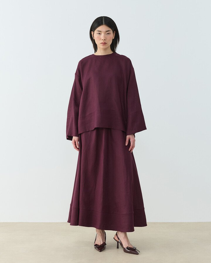 Keten Kimono Bluz Bordo - Aybikestil (1)