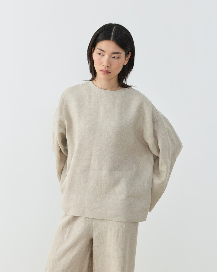 Keten Kimono Bluz Natural