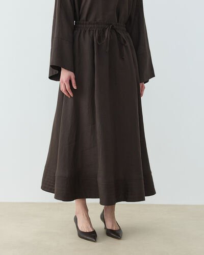 Keten Nervür Detaylı Cepli Font Etek Acı Kahve 