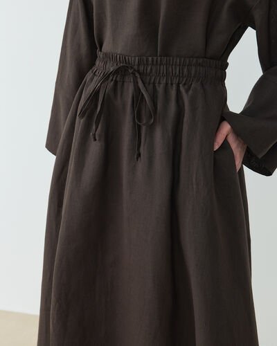 Keten Nervür Detaylı Cepli Font Etek Acı Kahve - Aybikestil (1)